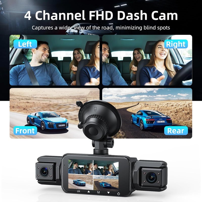Gloryes 360 Dash Cam Front and Rear Inside,4 Channel Dash Cam 2025,2.5K+1080Px3 Dash Camera for Cars 24/7 Night Vision,360 Car Camera Built-in GPS,5G WiFi,Loop Recording,Parking Mode Free 128GB Card - Image 2